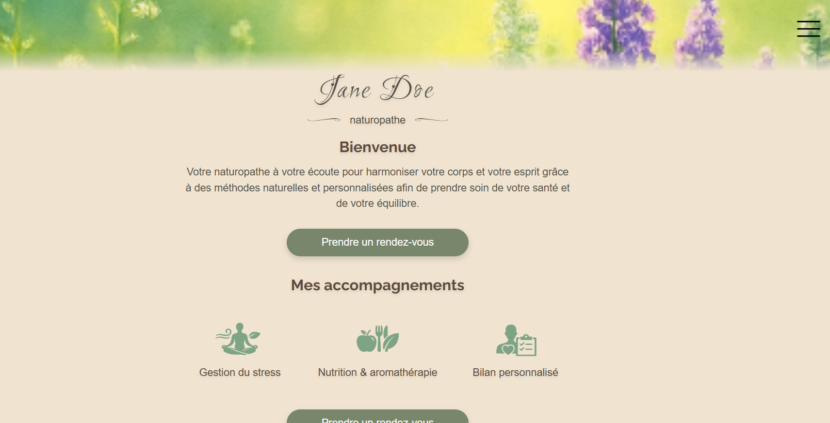 Capture d'écran de la version desktop de la page d'accueil