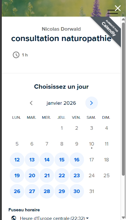 Capture d'écran de l'interface de prise d'un rdv