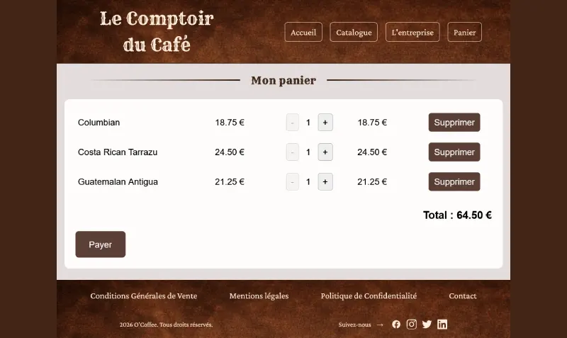 Capture d'écran de la page panier