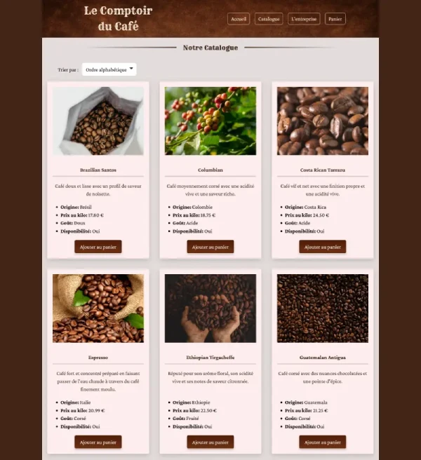 Capture d'écran du catalogue