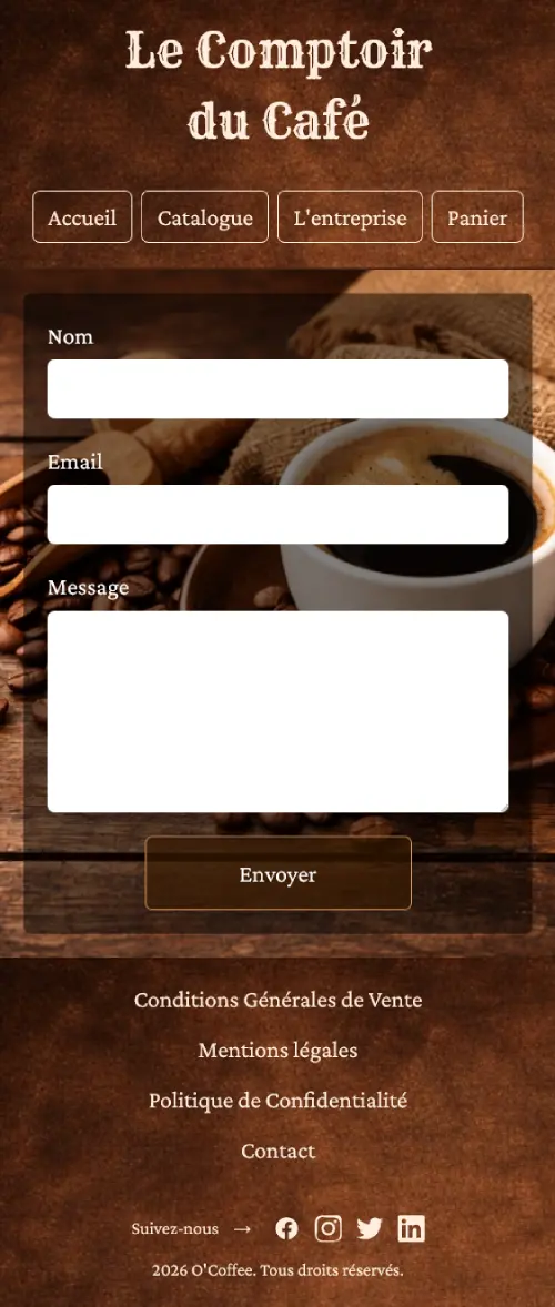 Capture d'écran de la version mobile de la page de contact