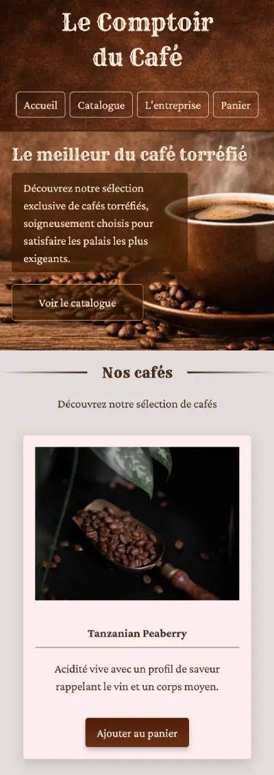 Capture d'écran de la version mobile de la page d'accueil